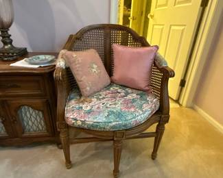 French carved walnut and cane armhair 