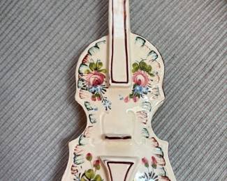 Vintage Ceramic Violin Shaped Serving Dish with Floral Motif 