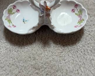 Two Tier Porcelain Server with Floral Butterfly Motifs 