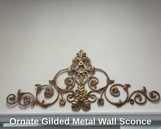Ornate Gilded Metal Wall Sconce 