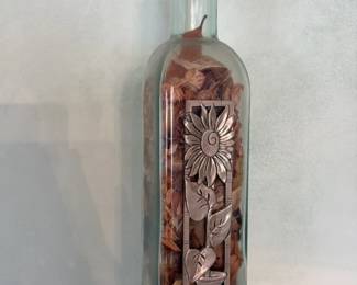 Art Nouveau Decorative Glass Bottle with Metal Inlay 
