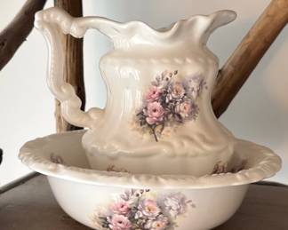 vintage victorian floral pitcher and basin set 