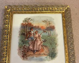 Antique Porcelain Plaque with Romantic Scene 