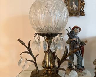 Antique Crystal Sconce with Ornate Gilt Metal Accents 