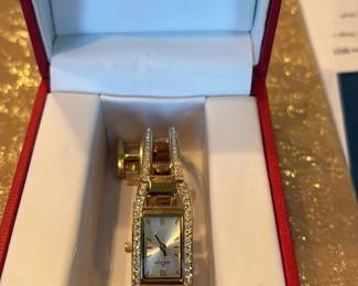 Anne Klein Women's Gold Tone Crystal Bangle Watch 
