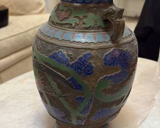 Antique Cloisonne Vase with Dragon and Phoenix Motif 