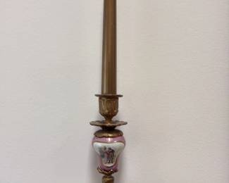 Antique Gilt Bronze and Porcelain Candlestick Holder 