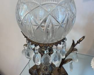 Antique Crystal Sconce with Ornate Gilt Metal Accents 