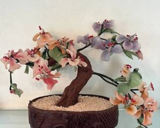 Glass Cherry Blossom Bonsai Tree Sculpture 