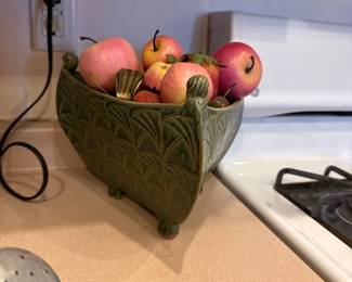 Green Triangle planter with artificial fruit 