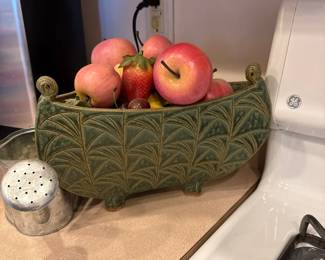 Green Triangle planter with artificial fruit 