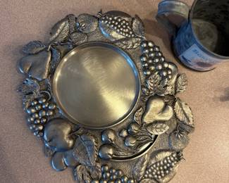Pewter Fruit Embossed Plate 
