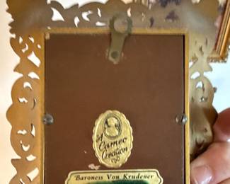 vintage miniature Baroness  Von Krudener portrait with ornate gold frame