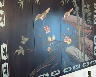 Four Panel Painted Screen with Birds and Bamboo