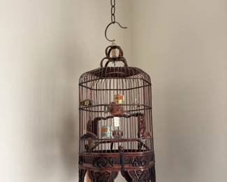 Antique Carved Wooden Bird Cage 