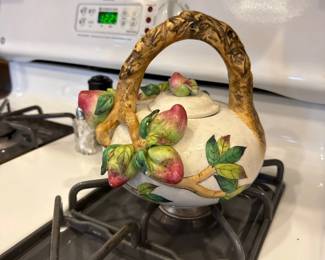 Porcelain Teapot with Tree Branch handle and fruit decoration 