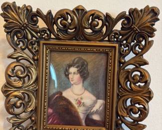 Victorian Style Portrait Miniature in Ornate Frame 