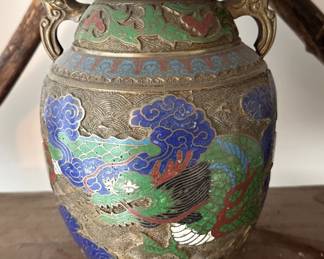 Antique Cloisonne Vase with Dragon and Phoenix Motif 