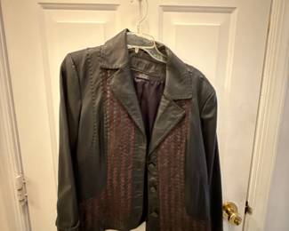 Women's Tribal Black Leather Jacket with brown weave detailing 