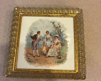 Antique Porcelain Plaque with Rococo Scene 