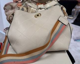 Women's Quilted Shoulder Bag with Striped Strap 