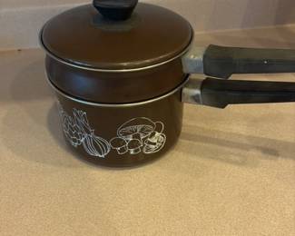 Vintage Mushroom and Vegetable Enamelware Saucepan 