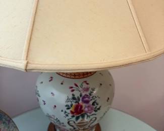 Vintage Porcelain Table Lamp with Floral Motif 
