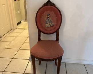 Victorian Style carved wood parlor chair with orange velvet upholstery 