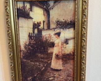 Victoria Era Painting of a Women in a Garden 
