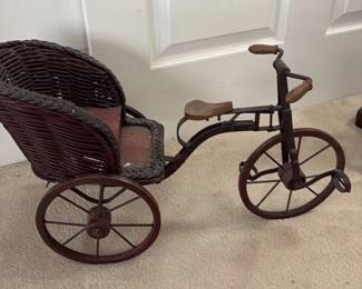 Vintage Wicker and Metal Tricycle Planter/Basket 