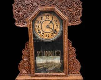 Antique Ingraham Pressed Oak Mantel Clock