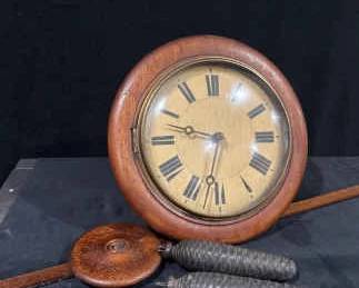 Antique Wood Wall Clock with Long Wood Pendulum