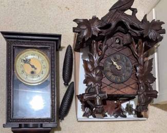 Time Only Wall Clock and German Cuckoo Clock For Repair And Or Restoration