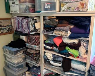 Sewing supplies, Fabric, sewing baskets, patterns, yarn