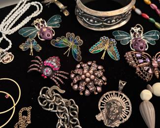 Jewelry, Sterling bangles, pins, brooches
