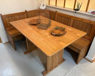 Very nice oak table with benches and Storage