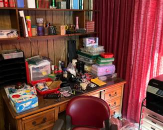 Desk chair, office supplies, desk