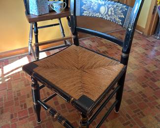 Black with gold stencil accents Hitchcock style chairs, set of 4