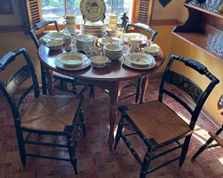 Black with gold stencil accents Hitchcock style chairs, set of 4, shown with handmade table by McMahan furniture, Campbellsville, KY.
