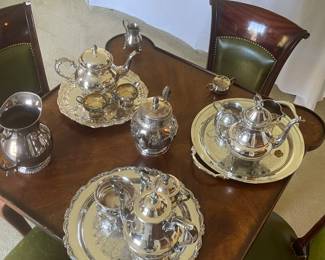silver plate tea set and tea pot collection