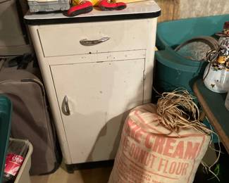 Vintage cabinet and toys