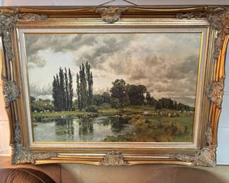 Artwork, farm/lake scene 