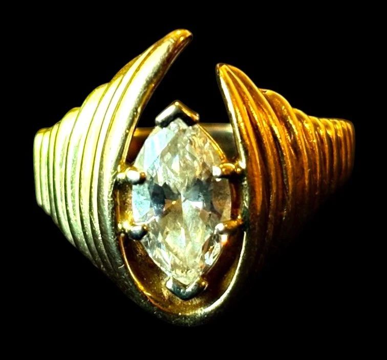  001 1.5ct Marquise Solitaire Diamond 14k Gold Ring 8.55g