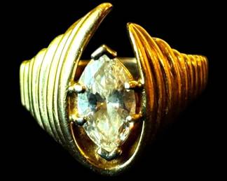 001 1.5ct Marquise Solitaire Diamond 14k Gold Ring 8.55g