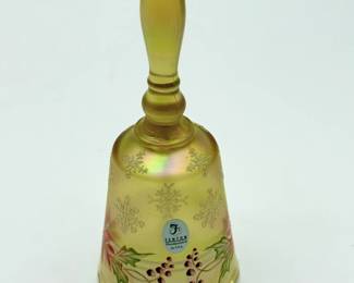 87 VintageFentonAmberIridescentHandPaintedPoinsettiaBell