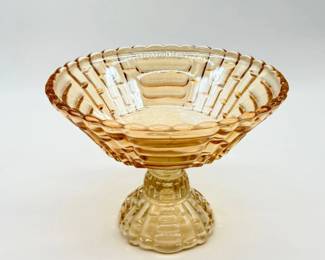 108 VintageJeannetteGlassLouisaPatternAmberinaPedestalFruitBowl