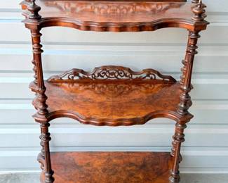 1 AntiqueVictorianBurrWalnutWhatnotShelf