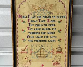 31 VintageFramedEmbroideredNowILayMeDownToSleep