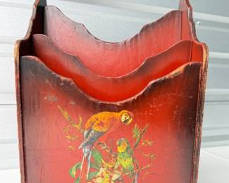 46 VintageHandPaintedWoodenMagazineHolder