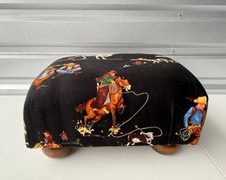 51 WoodenStoolwCowboyPrintFabric